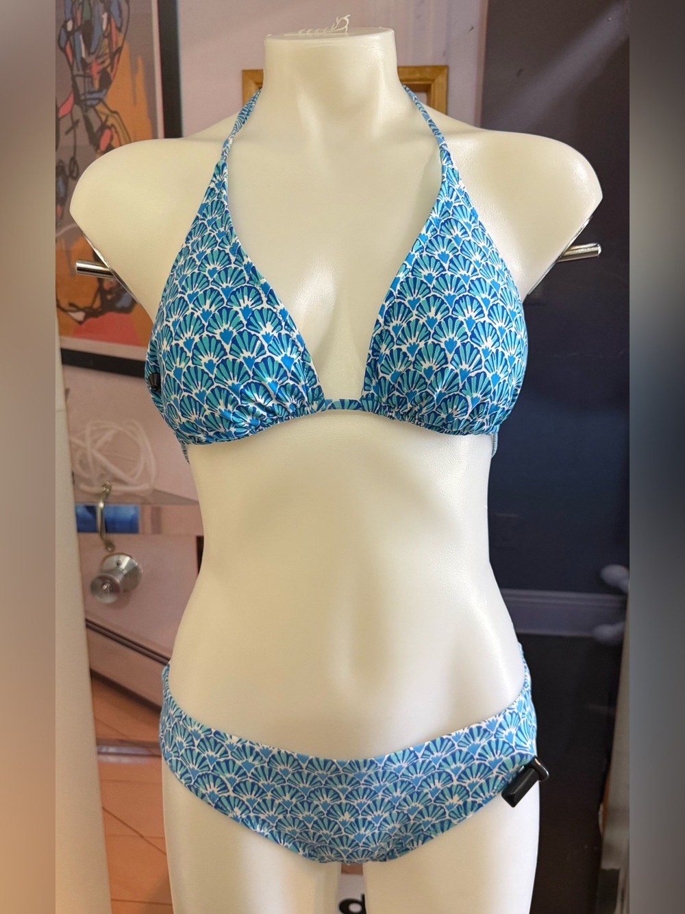 Helen Jon Blue Shell-Print Triangle Bikini
